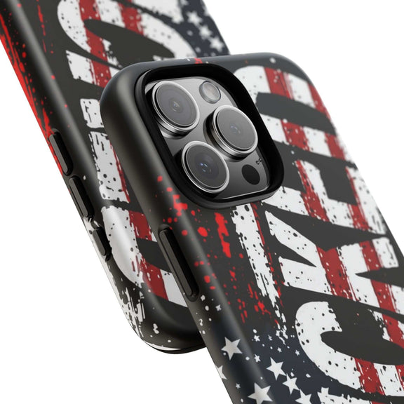 Distressed American flag phone case featuring "VETERAN" graphic by Printify, designed for rugged patriotic protection.