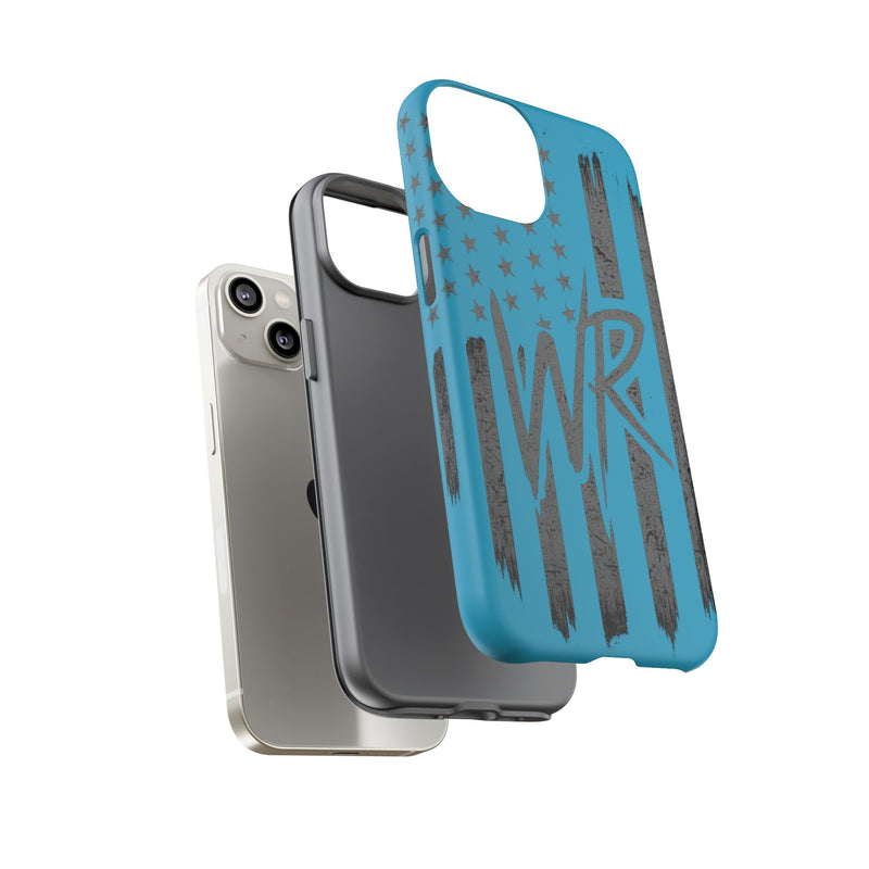 Patriotic blue 'WR' flag tough phone case by Printify, showcasing a durable design with a vibrant flag pattern.