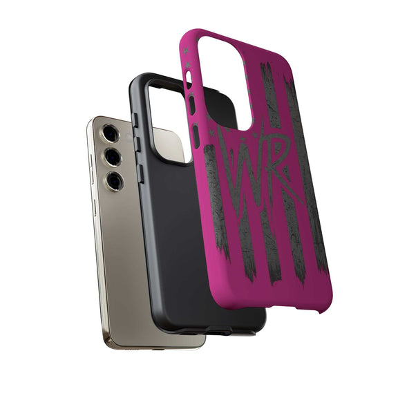 Pink 'WR' Flag Tough Phone Case by Printify with rugged design and flag graphic for durable smartphone protection.