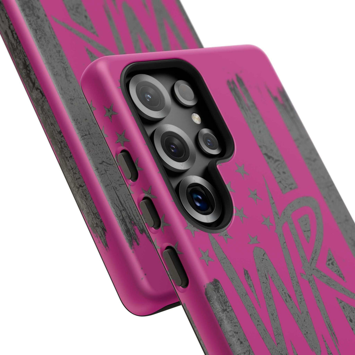 Pink 'WR' Flag Tough Phone Case by Printify, showcasing a durable design with a vibrant flag pattern.