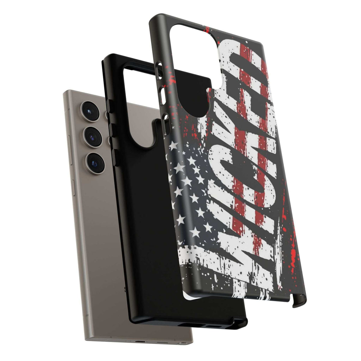 Distressed American flag phone case by Printify featuring "VETERAN" graphic for rugged patriotic protection.