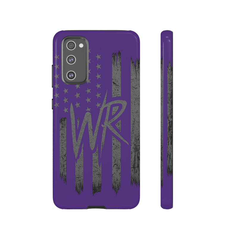Purple 'WR' flag tough phone case by Printify, showcasing durable protection with a vibrant design.