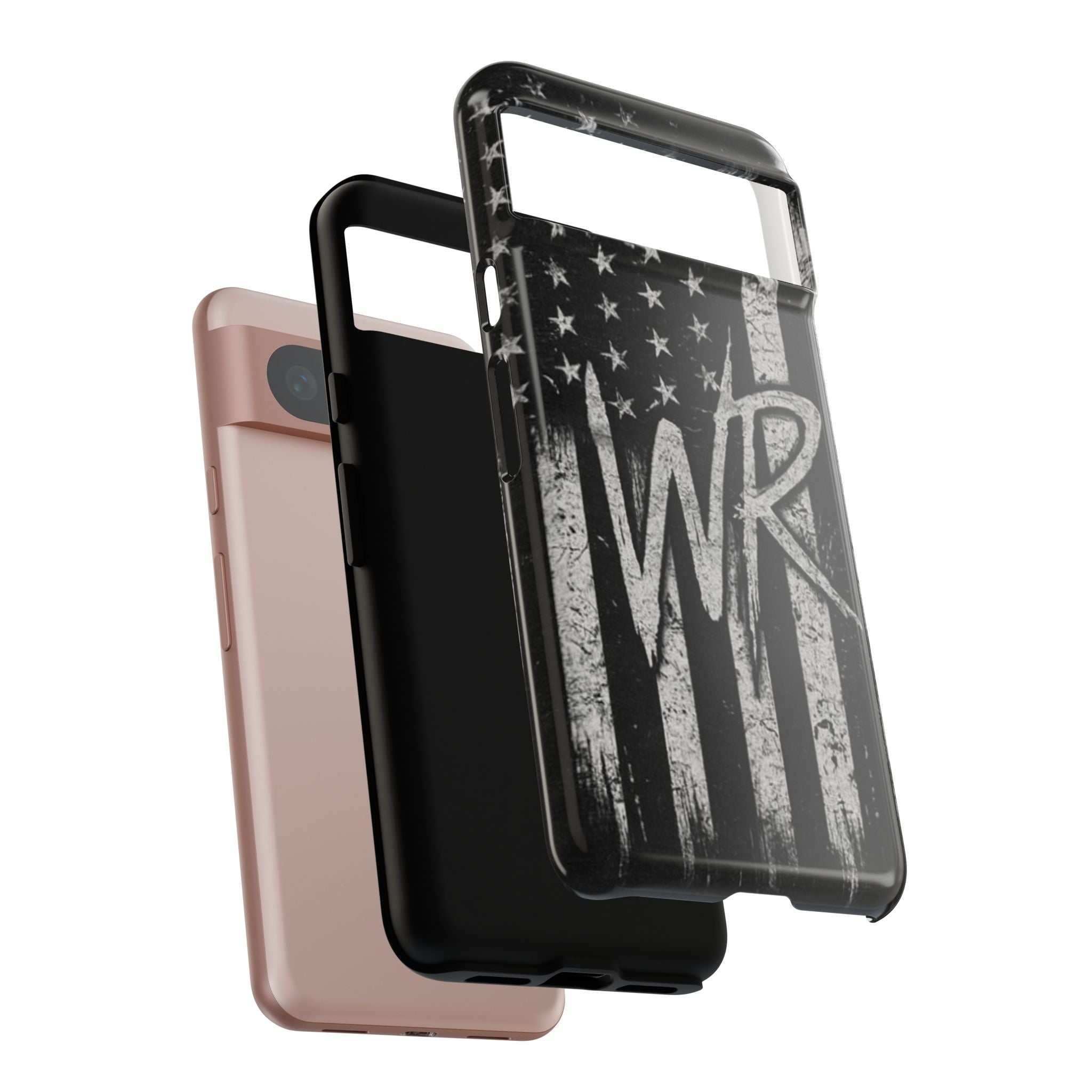 Distressed American flag phone case featuring a WR monogram by Printify, designed for tough protection.
