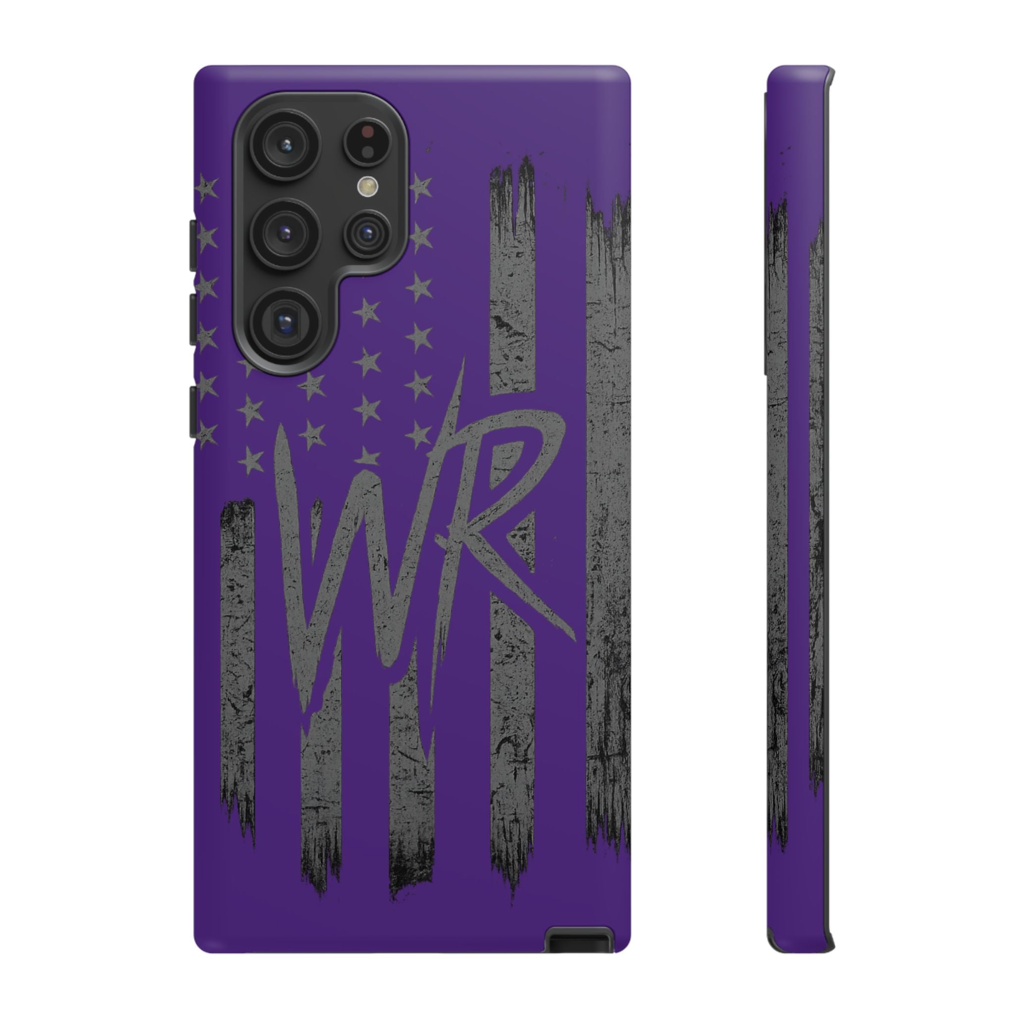 Purple 'WR' flag tough phone case by Printify, showcasing durable design and vibrant colors.