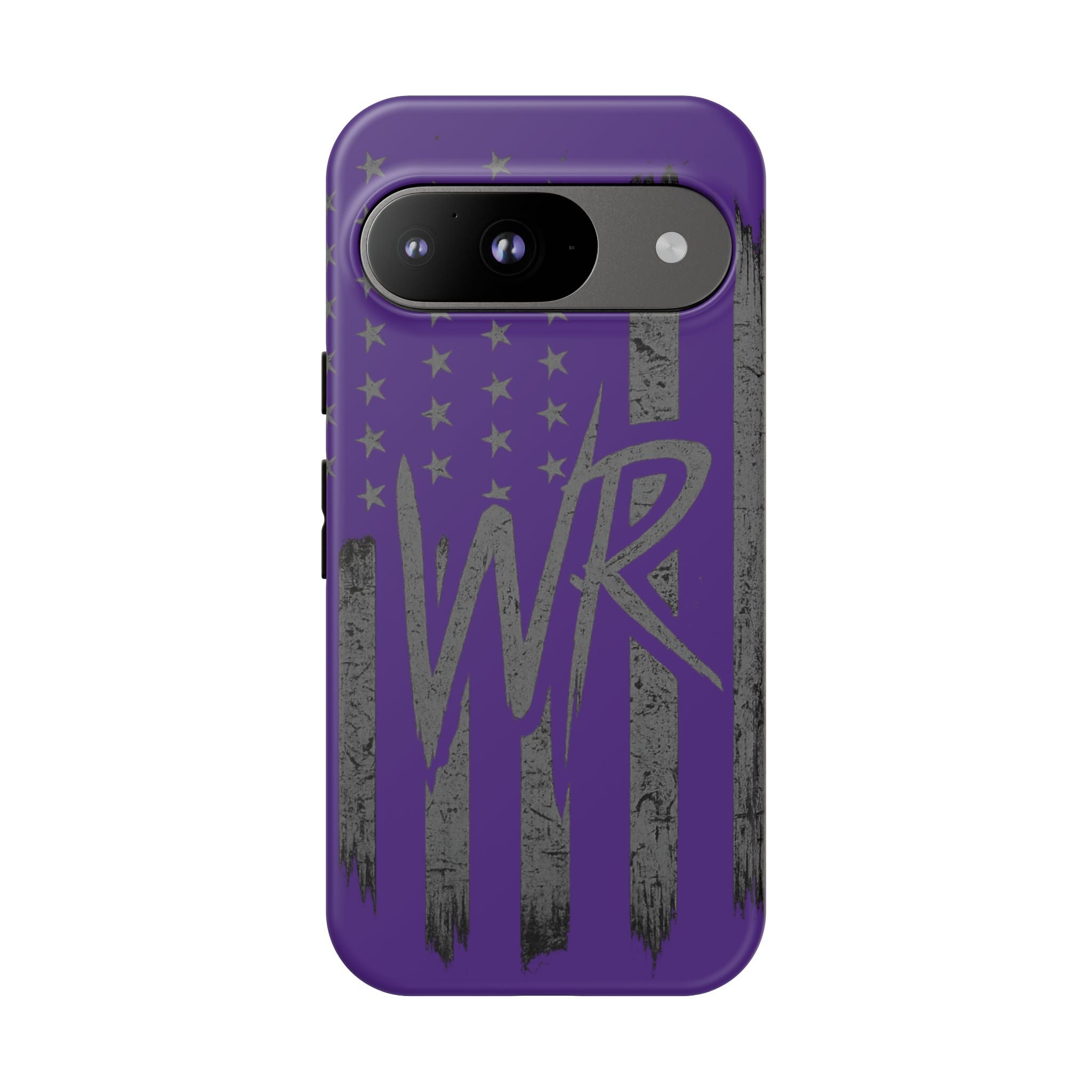 Purple 'WR' flag tough phone case by Printify, showcasing durable protection with a vibrant design.