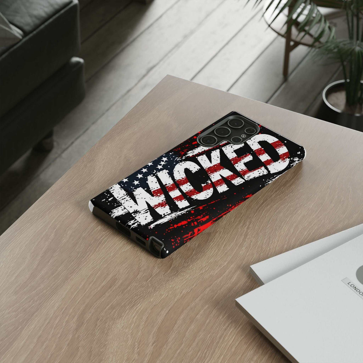 Distressed American flag phone case featuring "VETERAN" graphic for rugged protection by Printify.