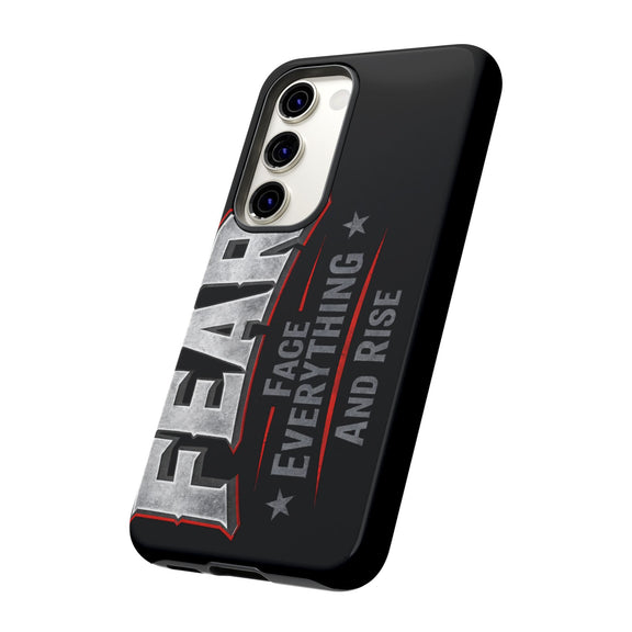 Fear Phone Case by Printify featuring a motivational "Face Everything and Rise" design on a sleek, protective case.