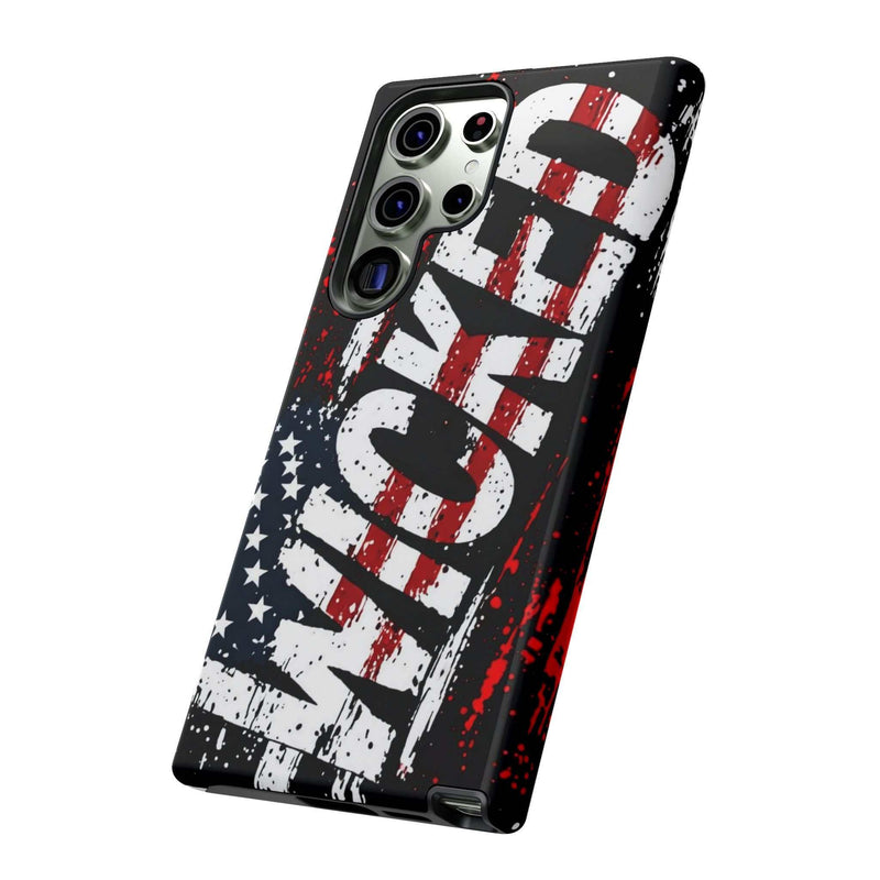 Distressed American Flag phone case with "VETERAN" graphic for rugged patriotic protection by Printify.