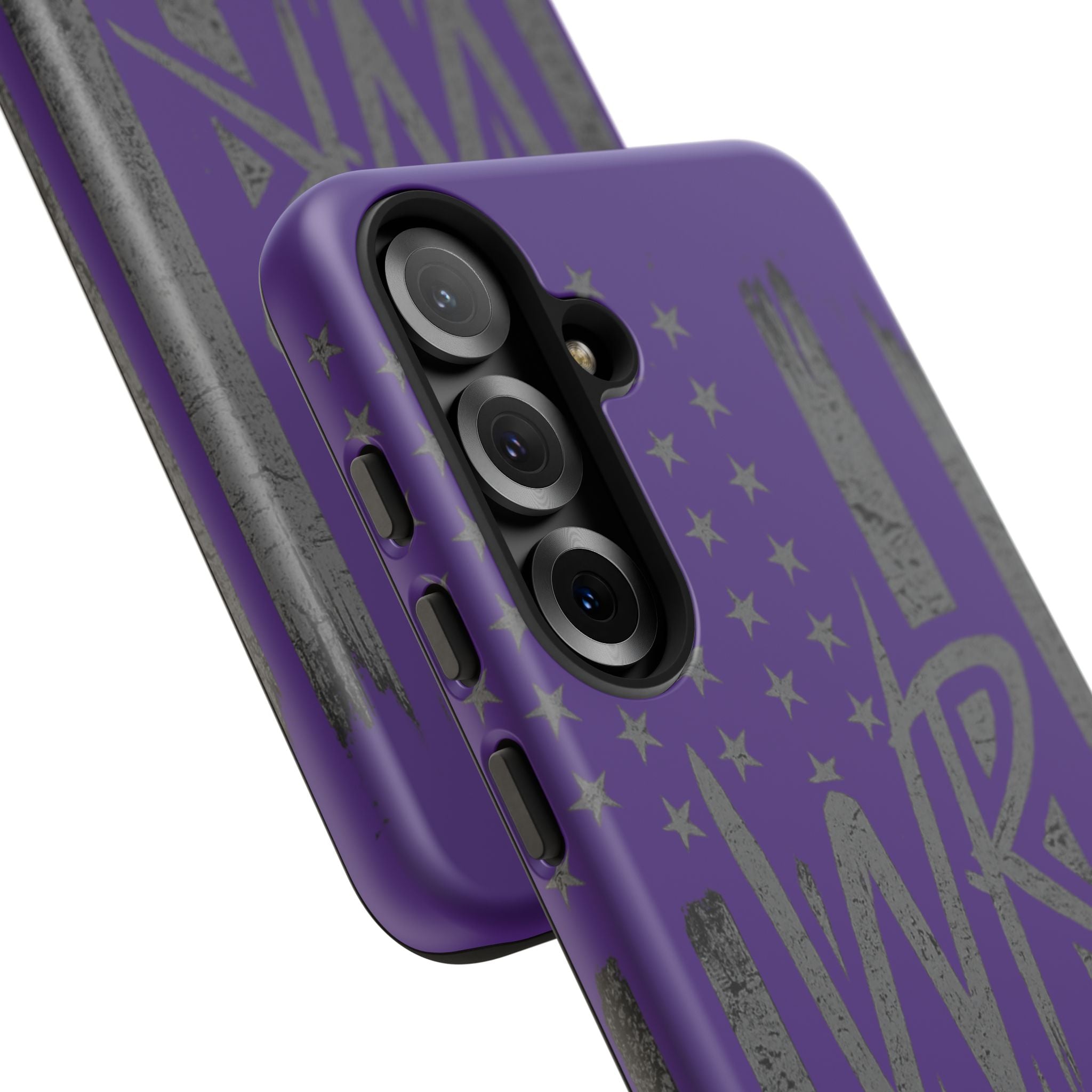 Purple 'WR' flag tough phone case by Printify, showcasing durable design and vibrant colors against a neutral background.