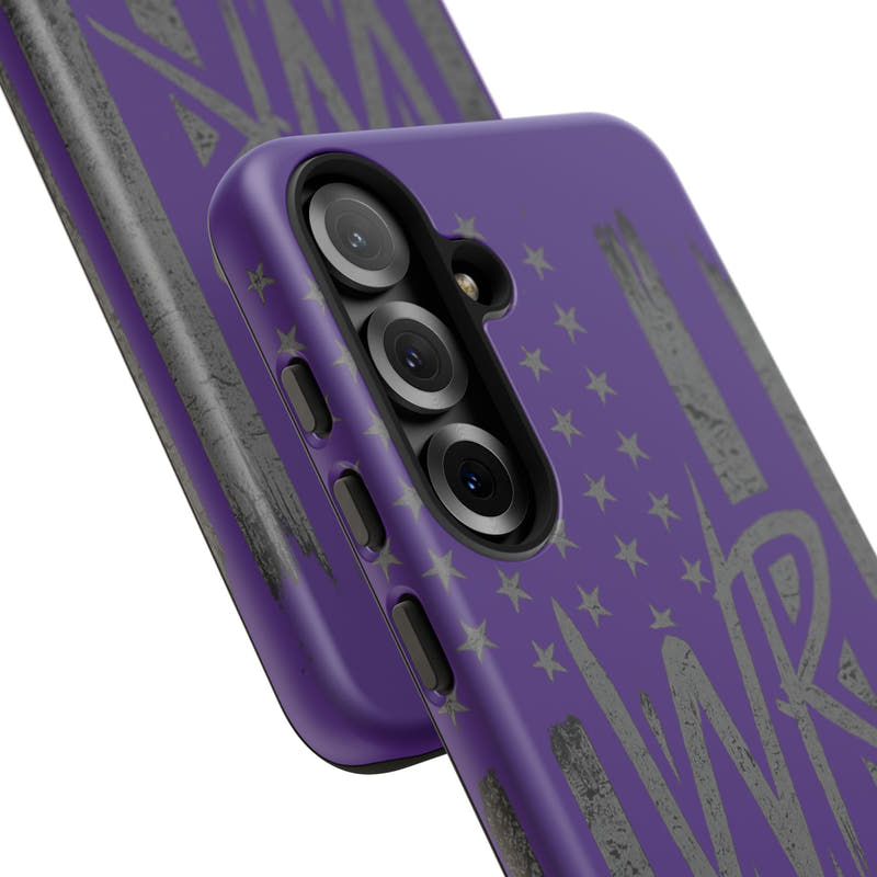 Purple 'WR' flag tough phone case by Printify, showcasing durable design and vibrant colors against a neutral background.