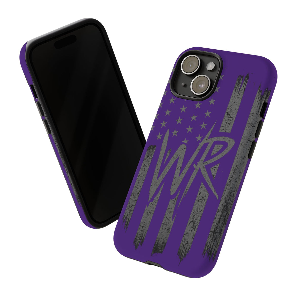 Purple 'WR' flag tough phone case by Printify, featuring durable design and vibrant colors for protection and style.
