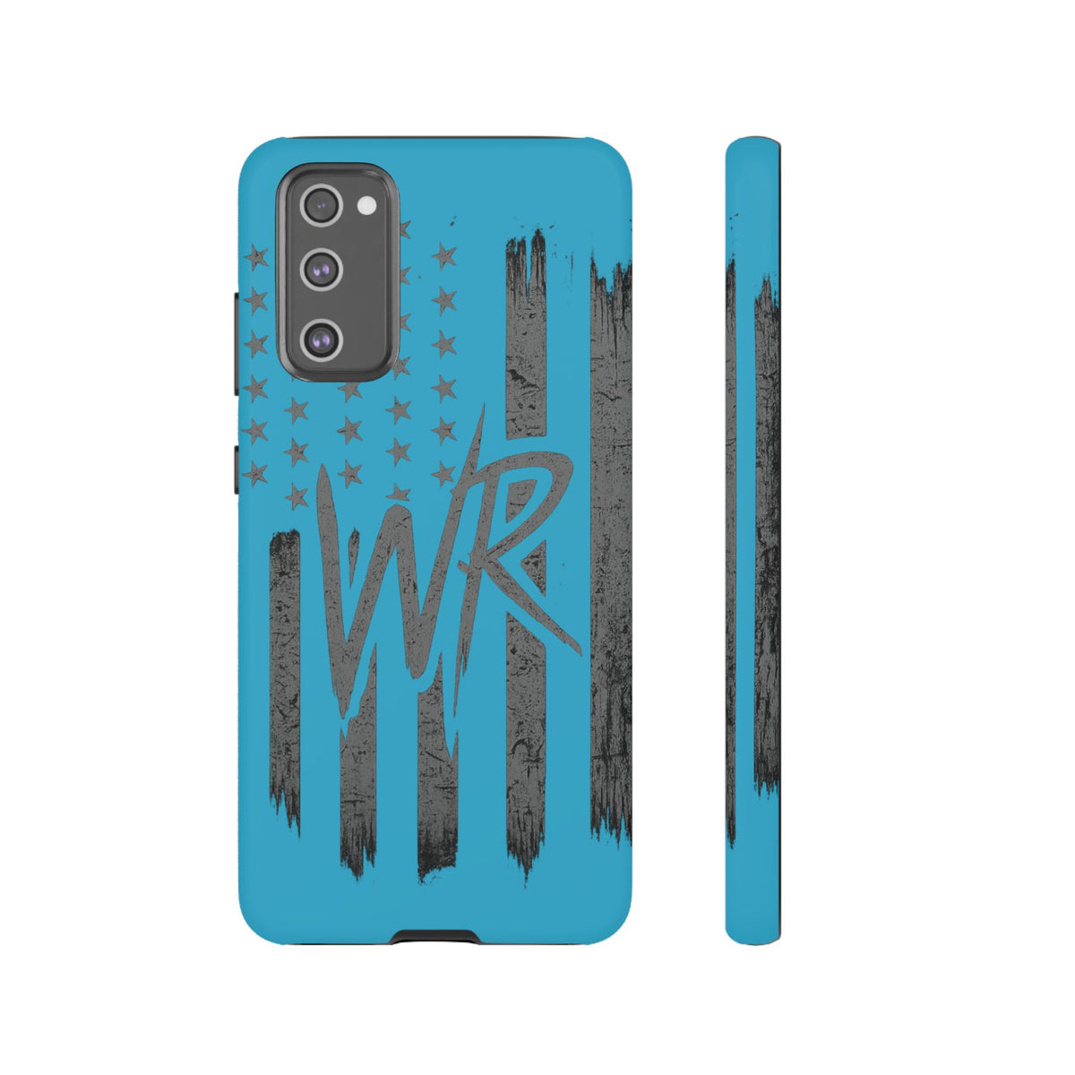 Patriotic blue 'WR' flag tough phone case by Printify, showcasing a durable design with vibrant colors and flag pattern.