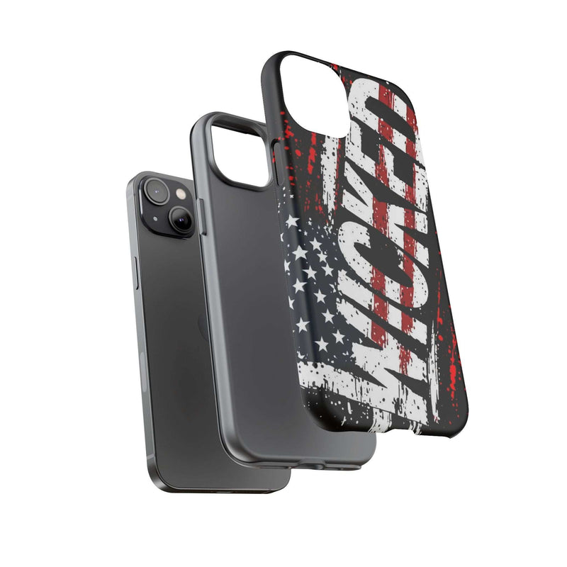 Distressed American flag phone case with "VETERAN" graphic by Printify, showcasing rugged patriotic design and protection.