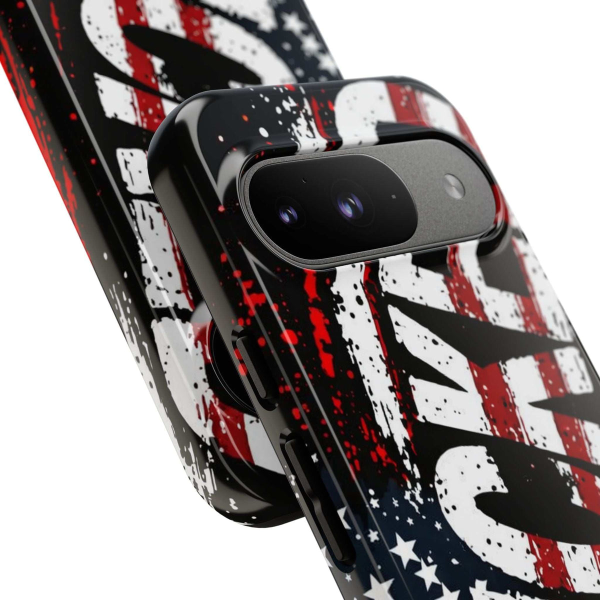 Distressed American Flag phone case featuring "VETERAN" graphic, rugged design by Printify for patriotic protection.