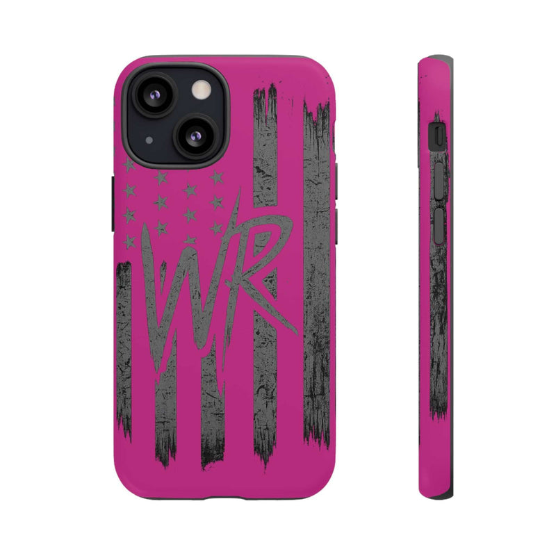 Pink 'WR' Flag Tough Phone Case by Printify featuring a durable design and vibrant flag graphics.