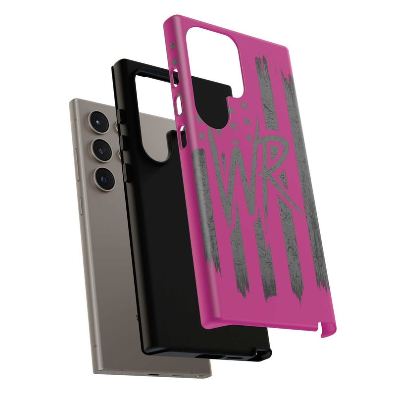 Pink 'WR' Flag Tough Phone Case by Printify, featuring a durable design and vibrant colors, ideal for smartphones.