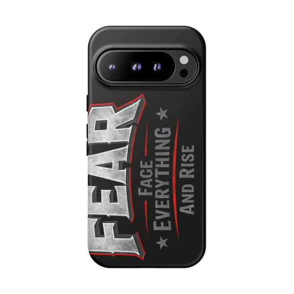 Fear face everything and rise phone case by Printify, featuring a motivational design and durable protection for smartphones.