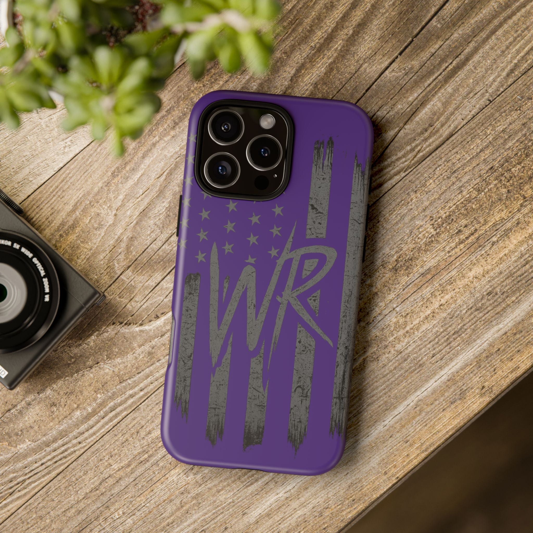 Purple 'WR' flag tough phone case by Printify, showcasing a durable design with vibrant flag graphics.