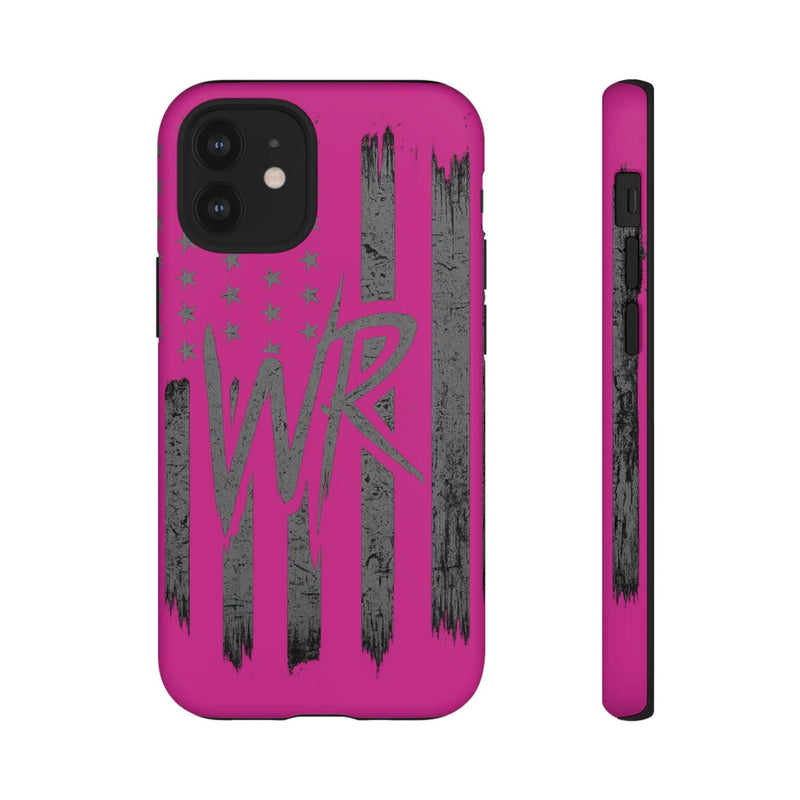 Pink 'WR' Flag Tough Phone Case by Printify featuring a durable design and vibrant flag graphics.