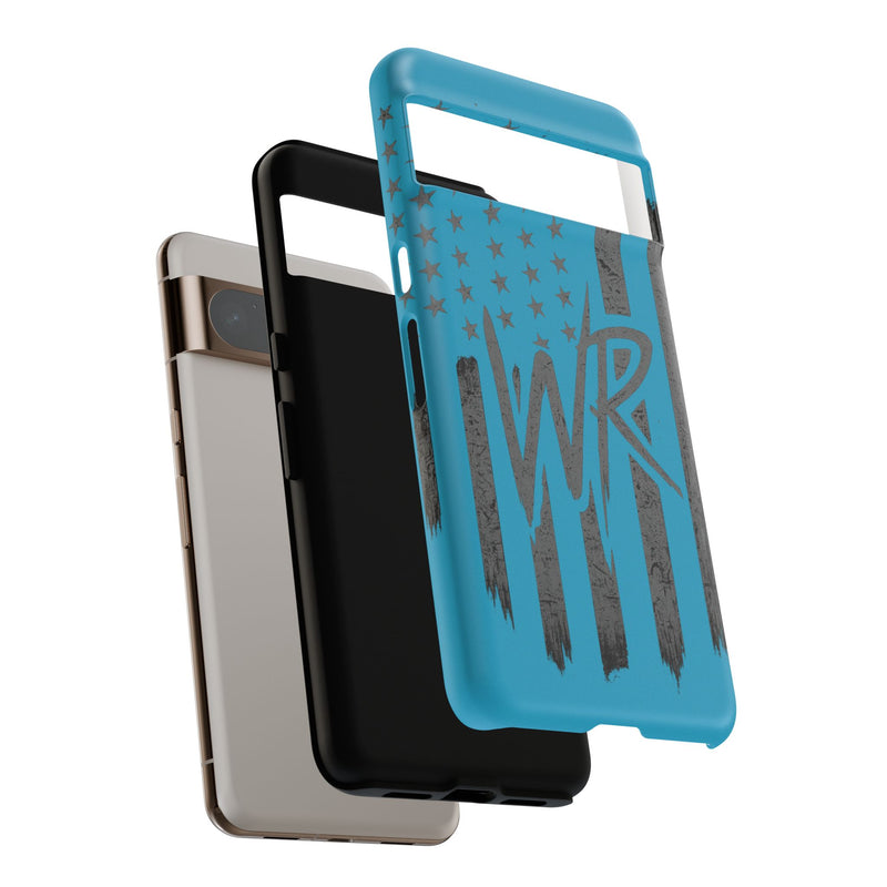 Patriotic blue 'WR' flag tough phone case by Printify, showcasing a durable design with vibrant flag graphics.