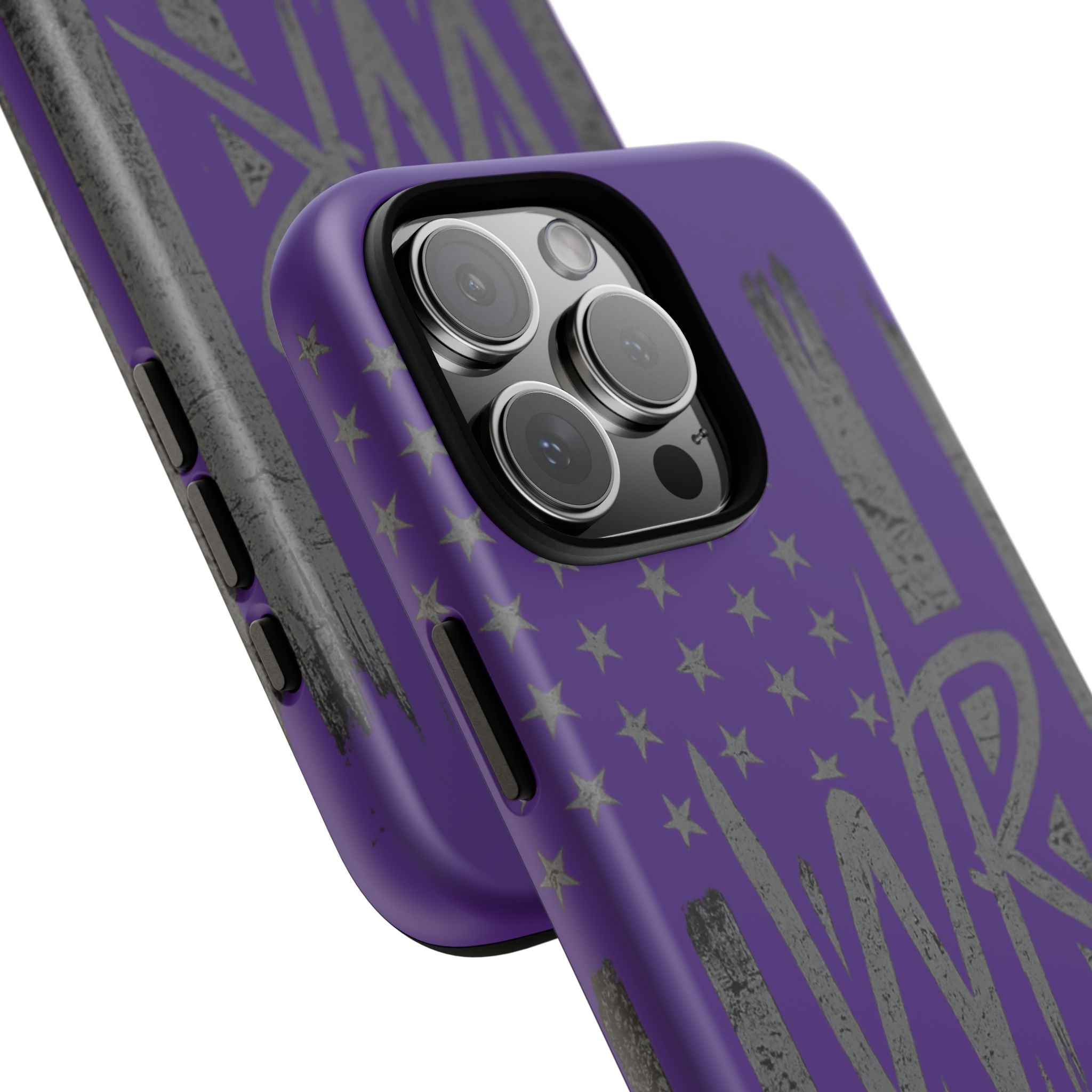 Purple 'WR' flag tough phone case by Printify, showcasing durable design and vibrant colors on a smartphone.