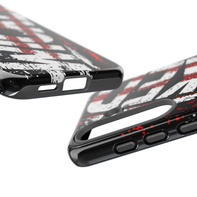 Distressed American flag phone case with "VETERAN" graphic by Printify, showcasing rugged patriotic design.