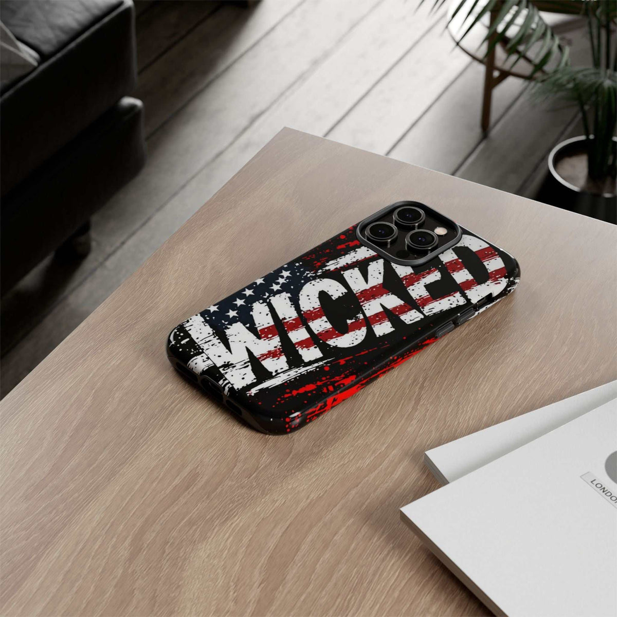 Distressed American Flag phone case with "VETERAN" graphic, offering rugged patriotic protection by Printify.