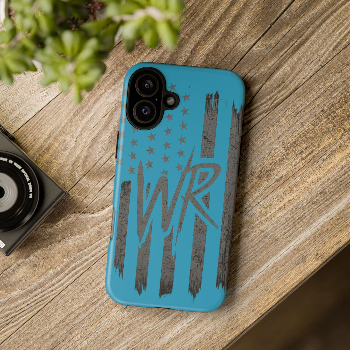 Patriotic blue 'WR' flag tough phone case by Printify, featuring a durable design with vibrant flag graphics.