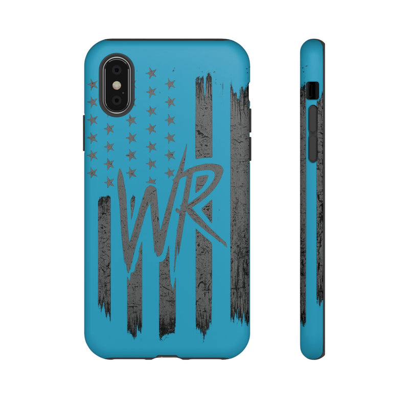 Patriotic blue 'WR' flag phone case by Printify, featuring a durable design with a vibrant flag pattern.