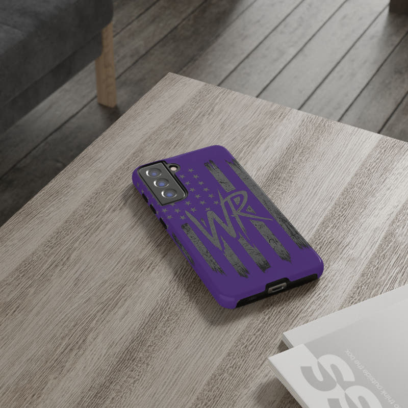Purple 'WR' flag tough phone case by Printify, showcasing durable design and vibrant color for device protection.
