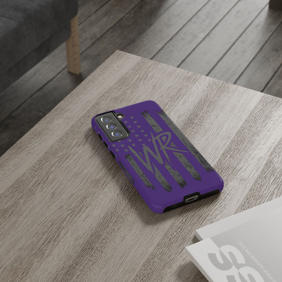 Purple 'WR' flag tough phone case by Printify, showcasing durable design and vibrant color for device protection.