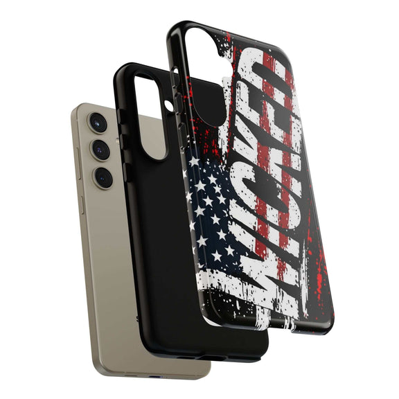 Distressed American flag phone case with "VETERAN" graphic, rugged design by Printify for patriotic protection.