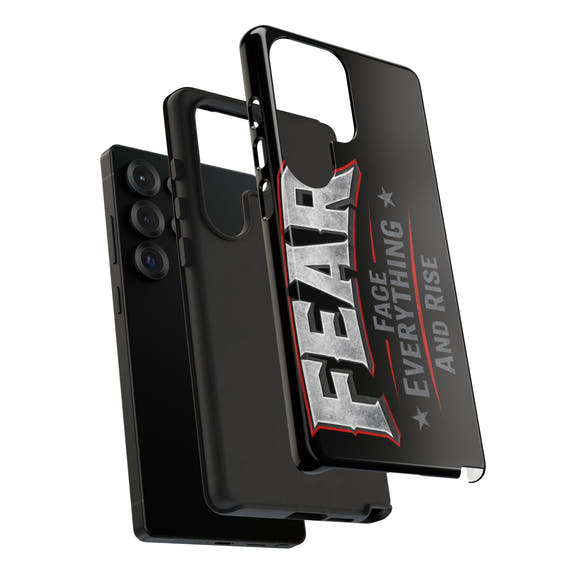 Fear Face Everything and Rise Phone Case by Printify featuring a bold design and durable protection for smartphones.