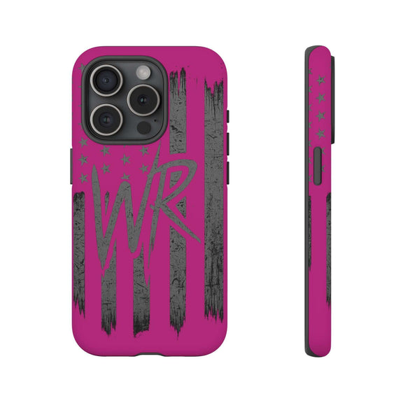 Pink 'WR' Flag Tough Phone Case by Printify, featuring a durable design with a vibrant flag pattern.