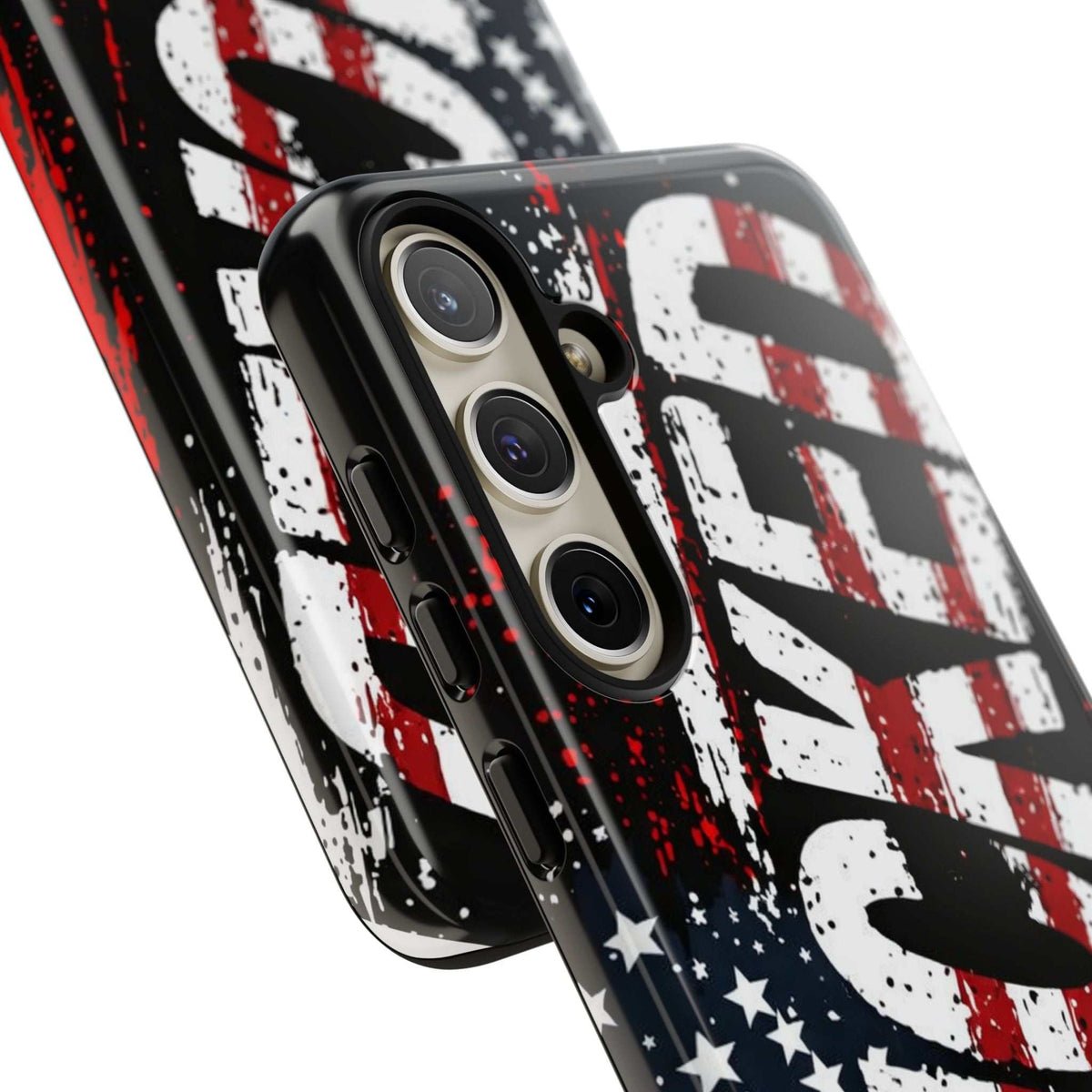 Distressed American flag phone case with "VETERAN" graphic by Printify, showcasing rugged patriotic design and protection.