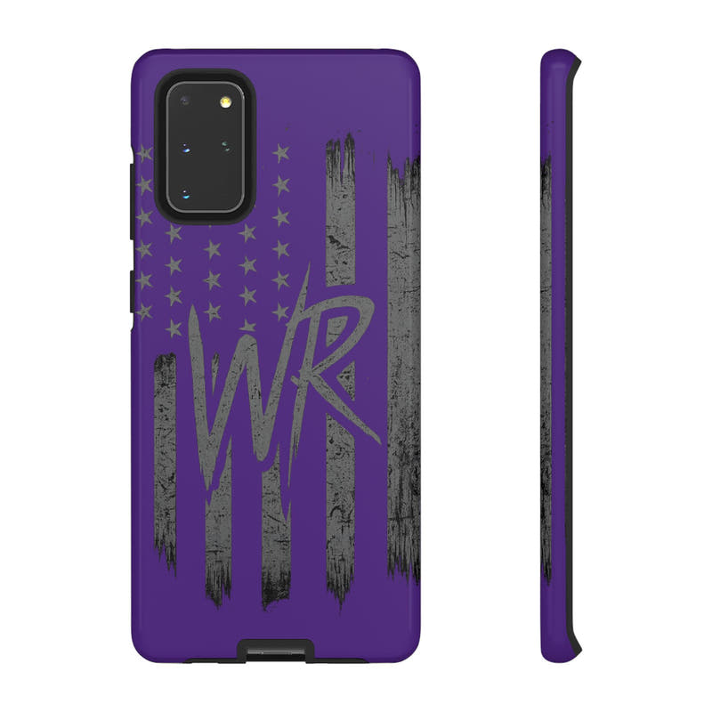 Purple 'WR' flag design tough phone case by Printify, showcasing durable protection and vibrant colors.