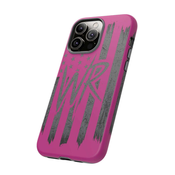 Pink 'WR' Flag Tough Phone Case by Printify, showcasing durable design and vibrant flag pattern on a sleek phone cover.