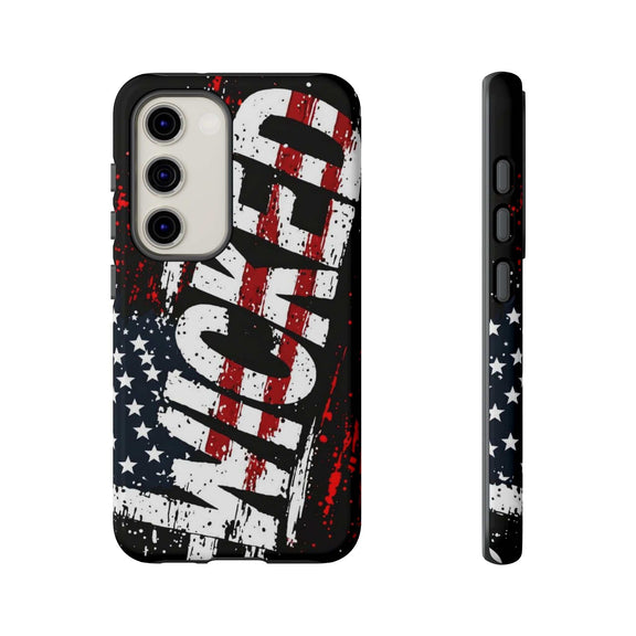 Distressed American flag phone case featuring "VETERAN" graphic by Printify, showcasing rugged patriotic design.