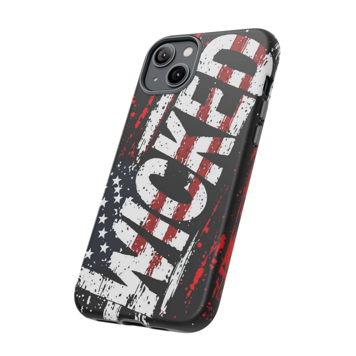 Distressed American flag phone case with "VETERAN" graphic, showcasing rugged patriotic design by Printify.