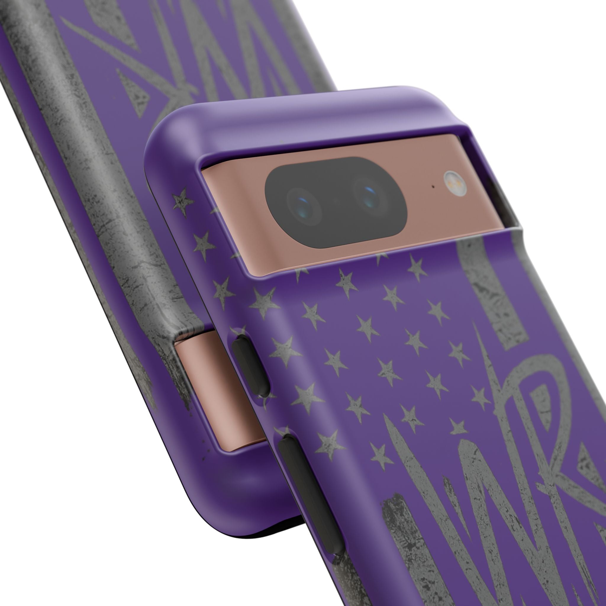 Purple 'WR' flag design on a tough phone case by Printify, showcasing durability and vibrant colors.