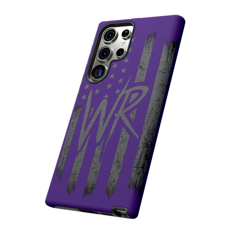 Purple 'WR' flag phone case by Printify featuring a tough design for enhanced protection and style.