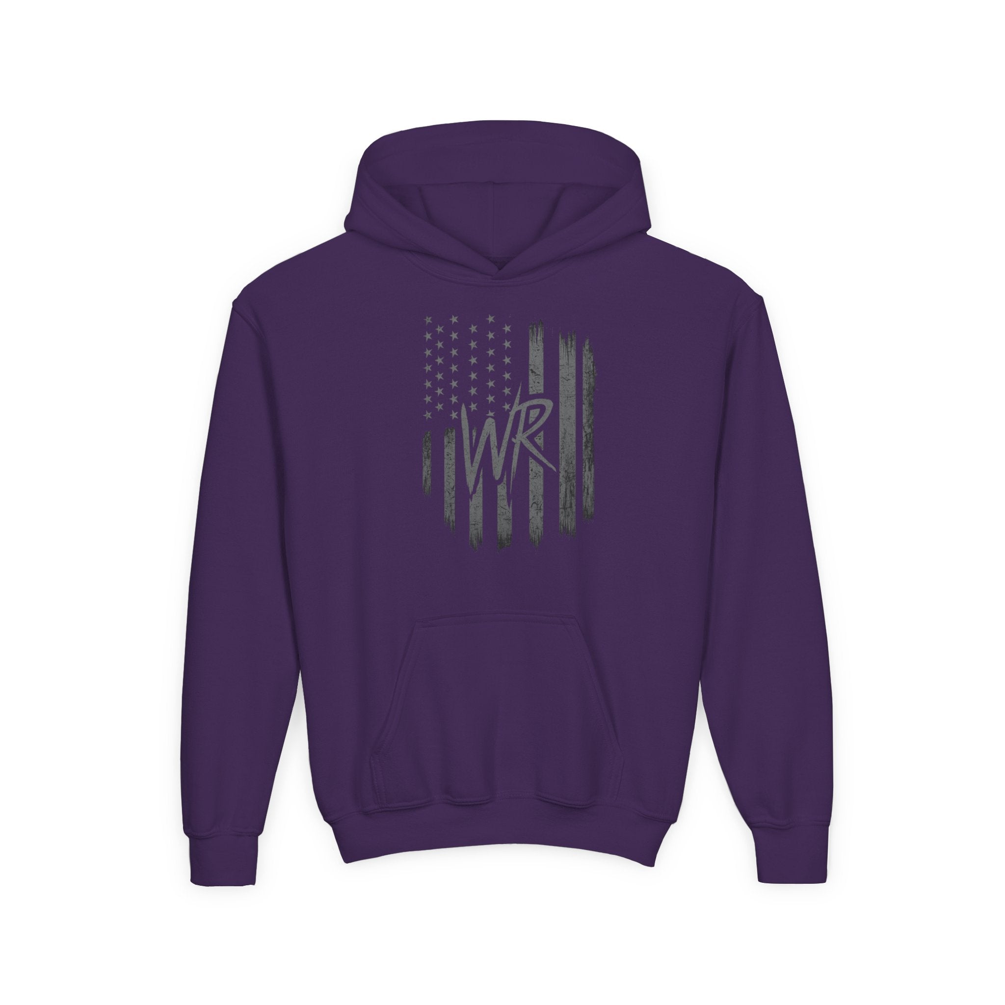 Youth Hoodie Distressed American Flag with Initials 'WR' - Wicked & Riled Clothing