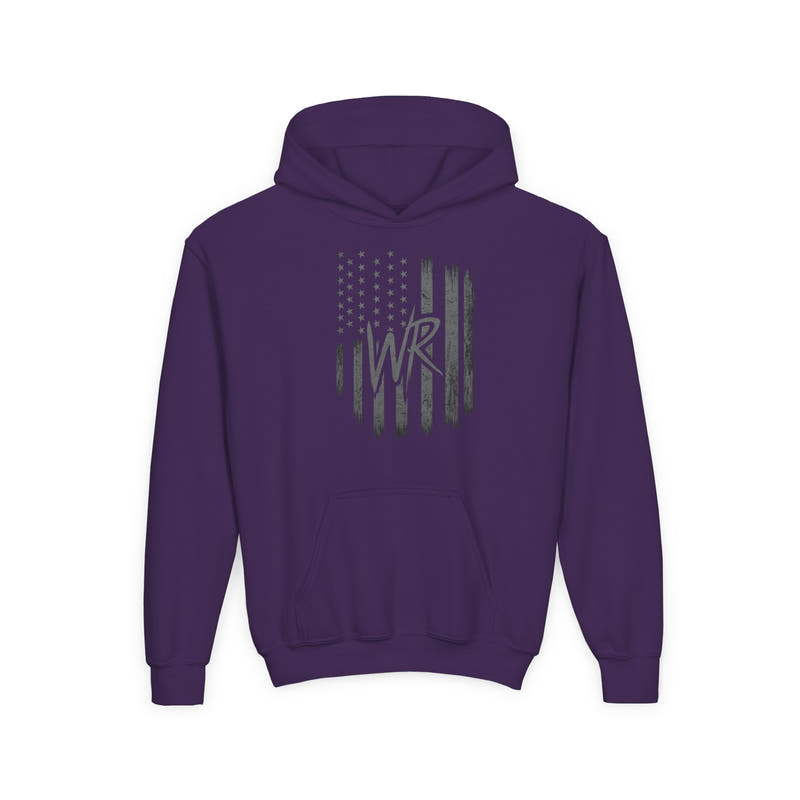 Youth Hoodie Distressed American Flag with Initials 'WR' - Wicked & Riled Clothing