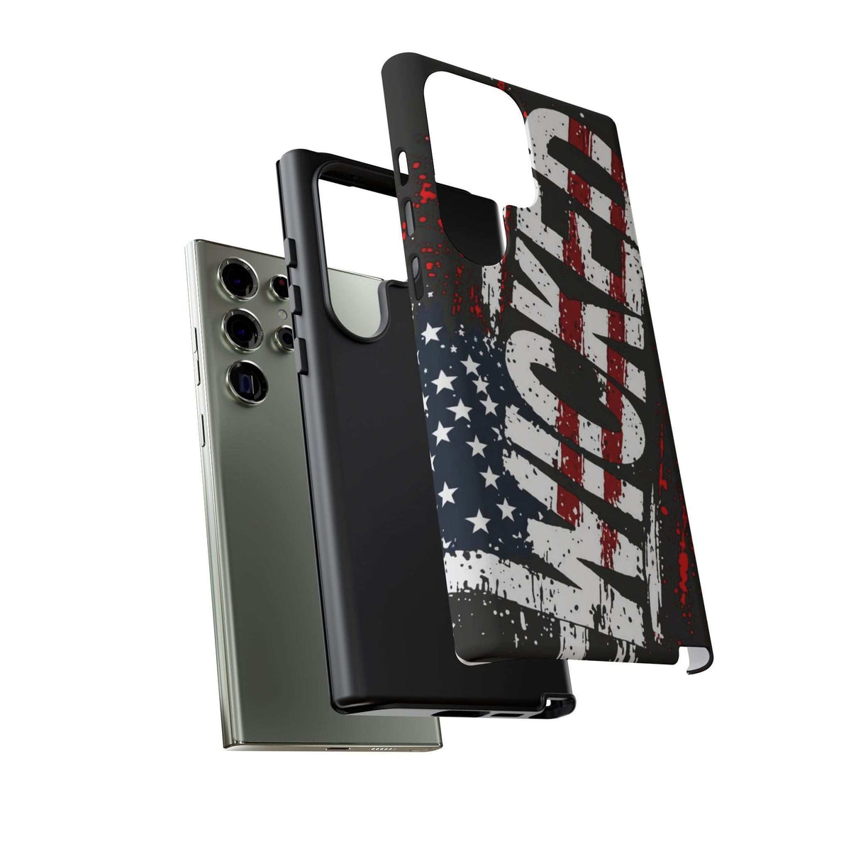 Distressed American flag phone case with "VETERAN" graphic, showcasing rugged patriotic protection by Printify.