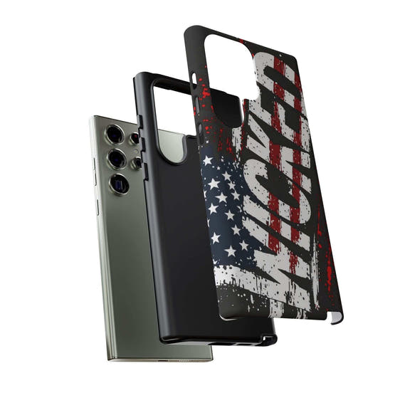 Distressed American flag phone case with "VETERAN" graphic, showcasing rugged patriotic protection by Printify.
