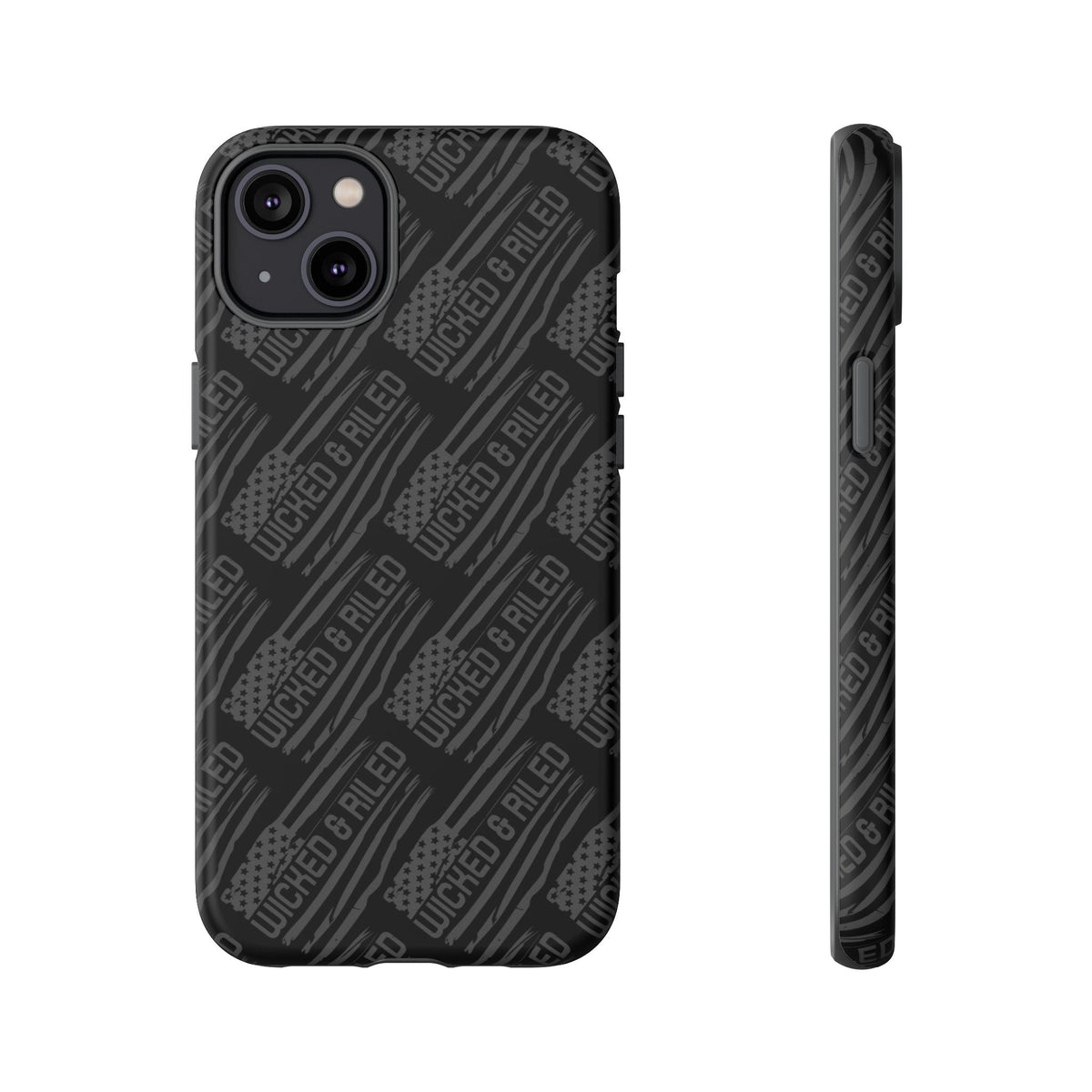 Rugged black protective phone case by Printify featuring a textured TOUGH CASES pattern for enhanced grip and durability.