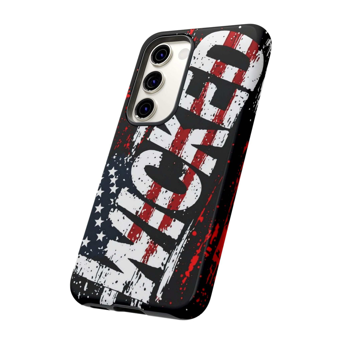 Distressed American flag phone case featuring "VETERAN" graphic by Printify for rugged patriotic protection.