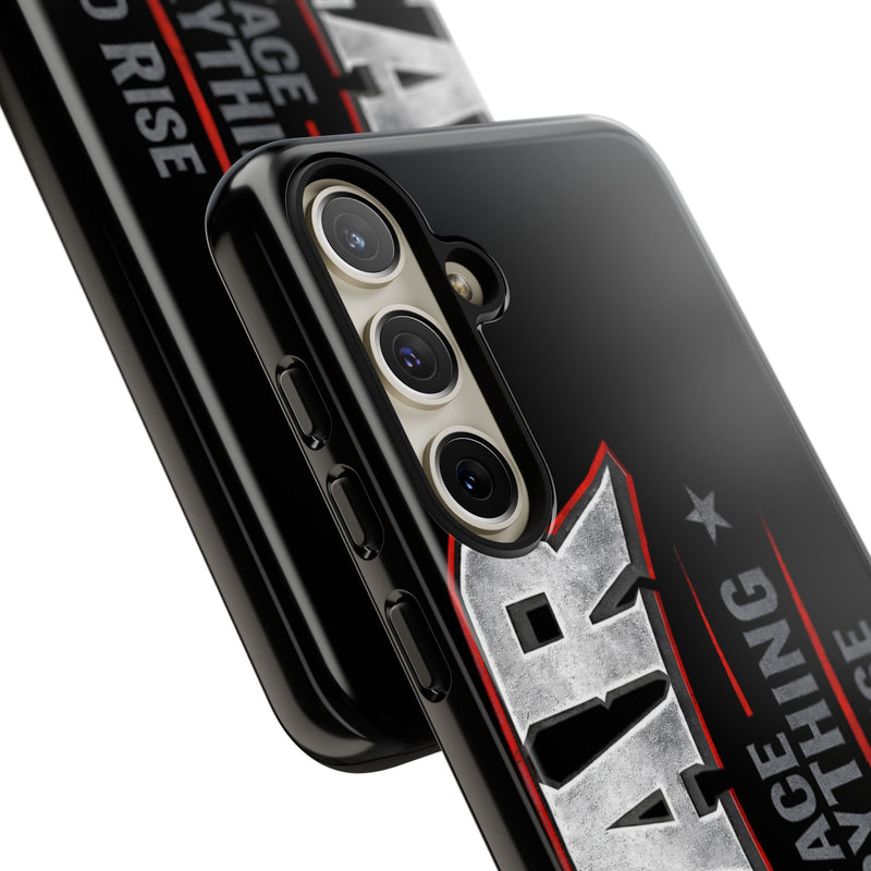 Fear Face Everything and Rise phone case by Printify, showcasing a bold design with motivational text and a sleek finish.