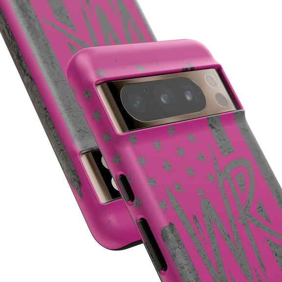 Pink 'WR' Flag Tough Phone Case by Printify, featuring a durable design with vibrant flag graphic for protection and style.