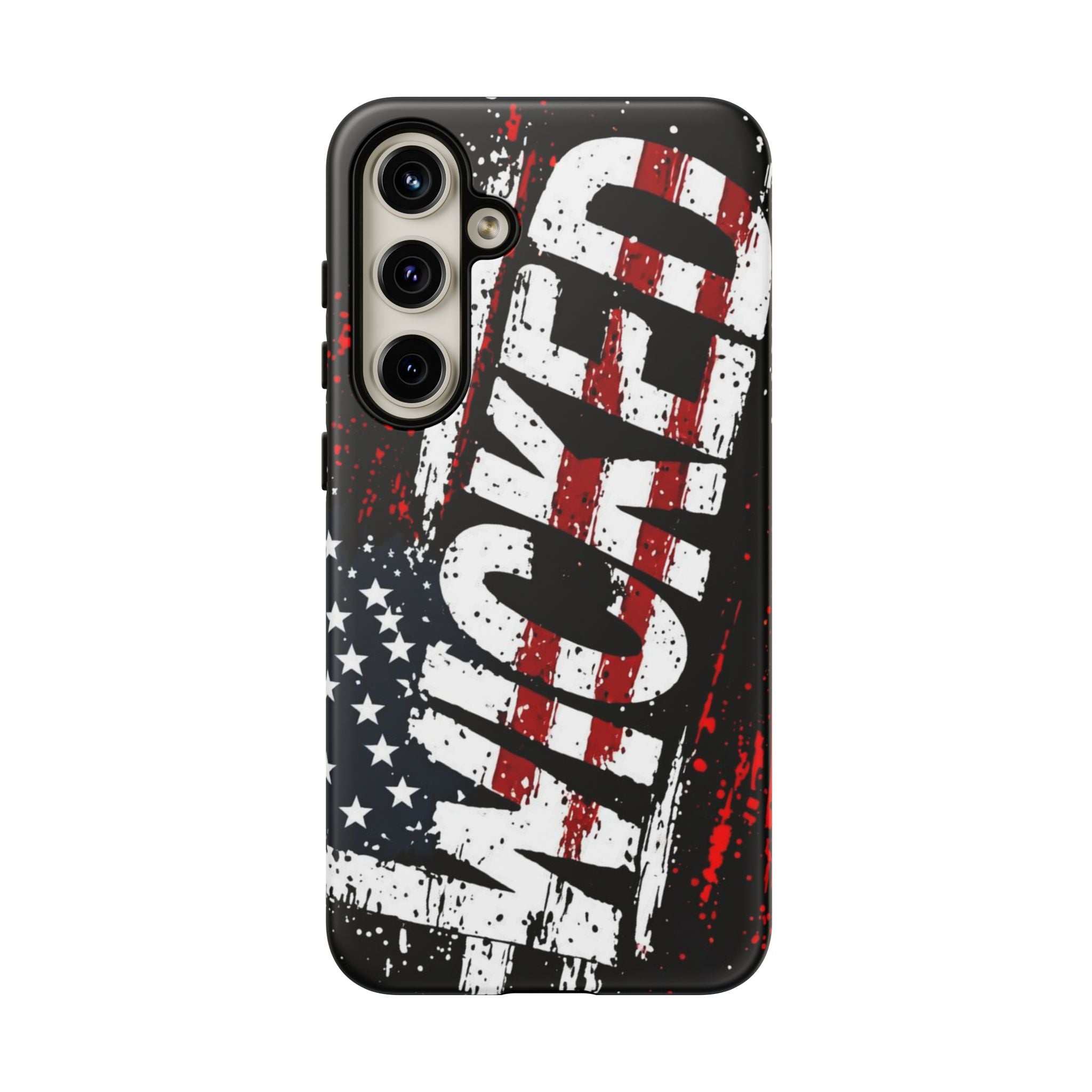 Distressed American Flag phone case with "VETERAN" graphic, showcasing rugged patriotic design by Printify.